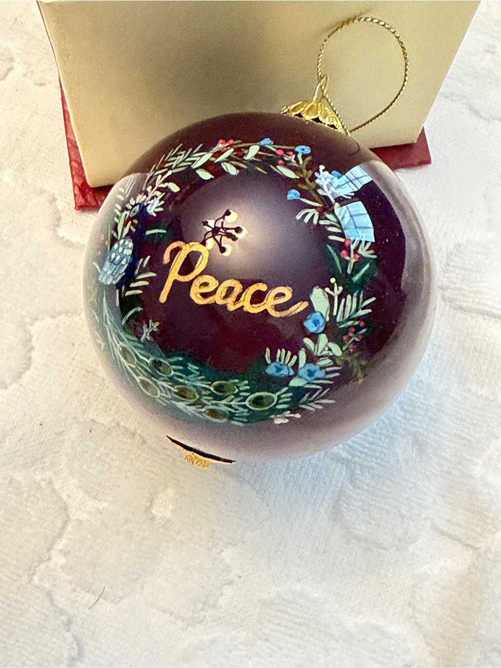 Li Bien Holiday Peace Glass Ornament - Deep Burgundy